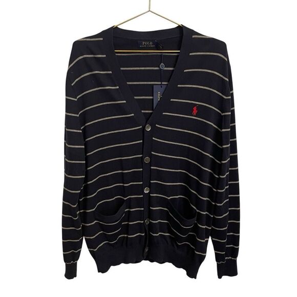 Polo Ralph Lauren Pima Cotton Navy Button Front Cardigan Sweater Large NWT - Picture 1 of 7